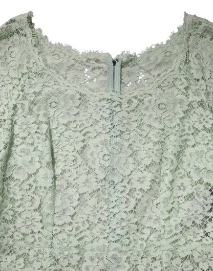 Mint Green Floral Lace Trim Midi Dress
