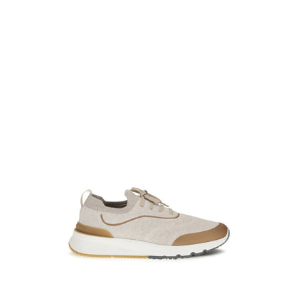 Beige Cotton Athletic Sneakers