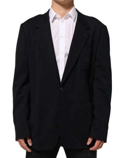 Dark Blue Viscose 2 Buttons Suit Jacket Blazer
