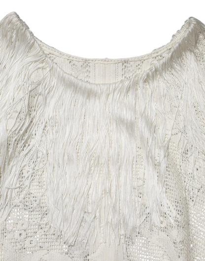 White Floral Lace Fringe Knee Length Dress