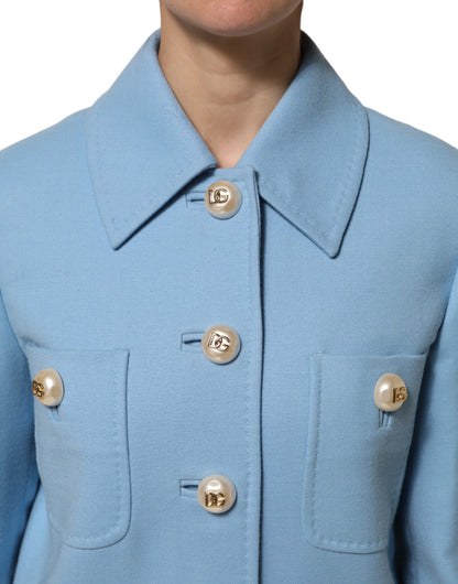 Blue Buttoned Down Trench Coat Jacket