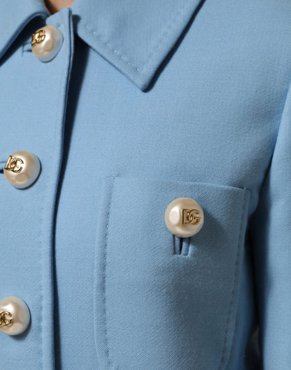 Blue Buttoned Down Trench Coat Jacket