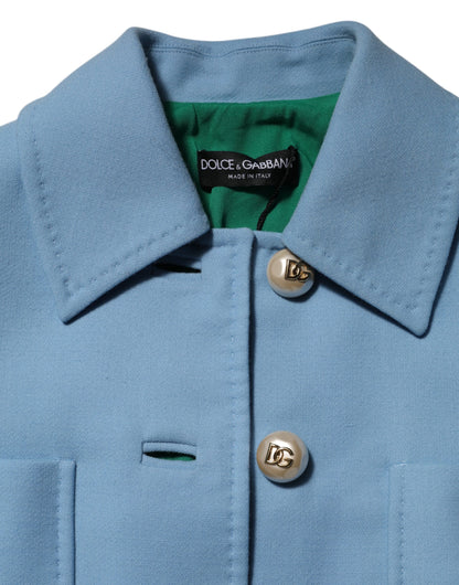 Blue Buttoned Down Trench Coat Jacket
