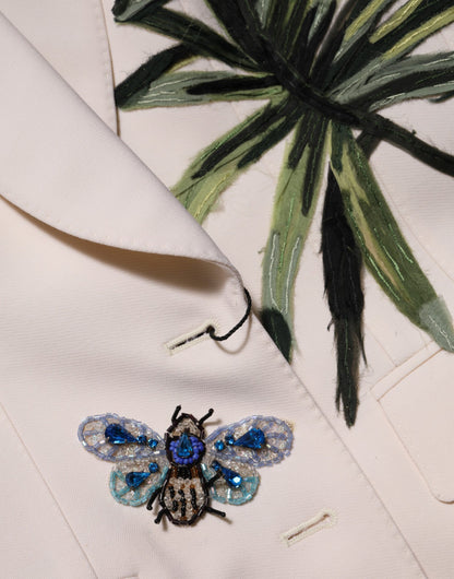 Beige Embroidered Single Breasted Jacket