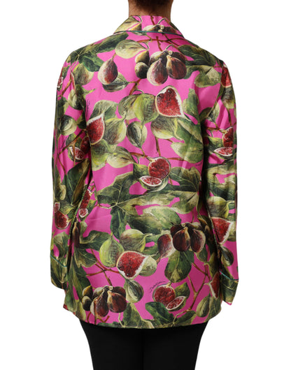 Hot Pink Fig Printed Silk Shirt Blouse Top