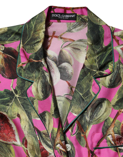 Hot Pink Fig Printed Silk Shirt Blouse Top
