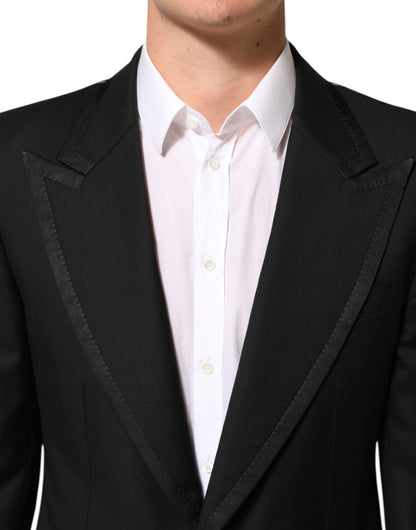 Black Wool 1 Button Suit Jacket Men Blazer
