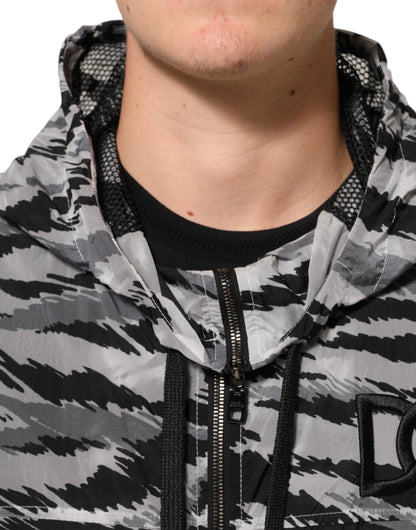Gray Camouflage Hooded Sweatshirt Jacket
