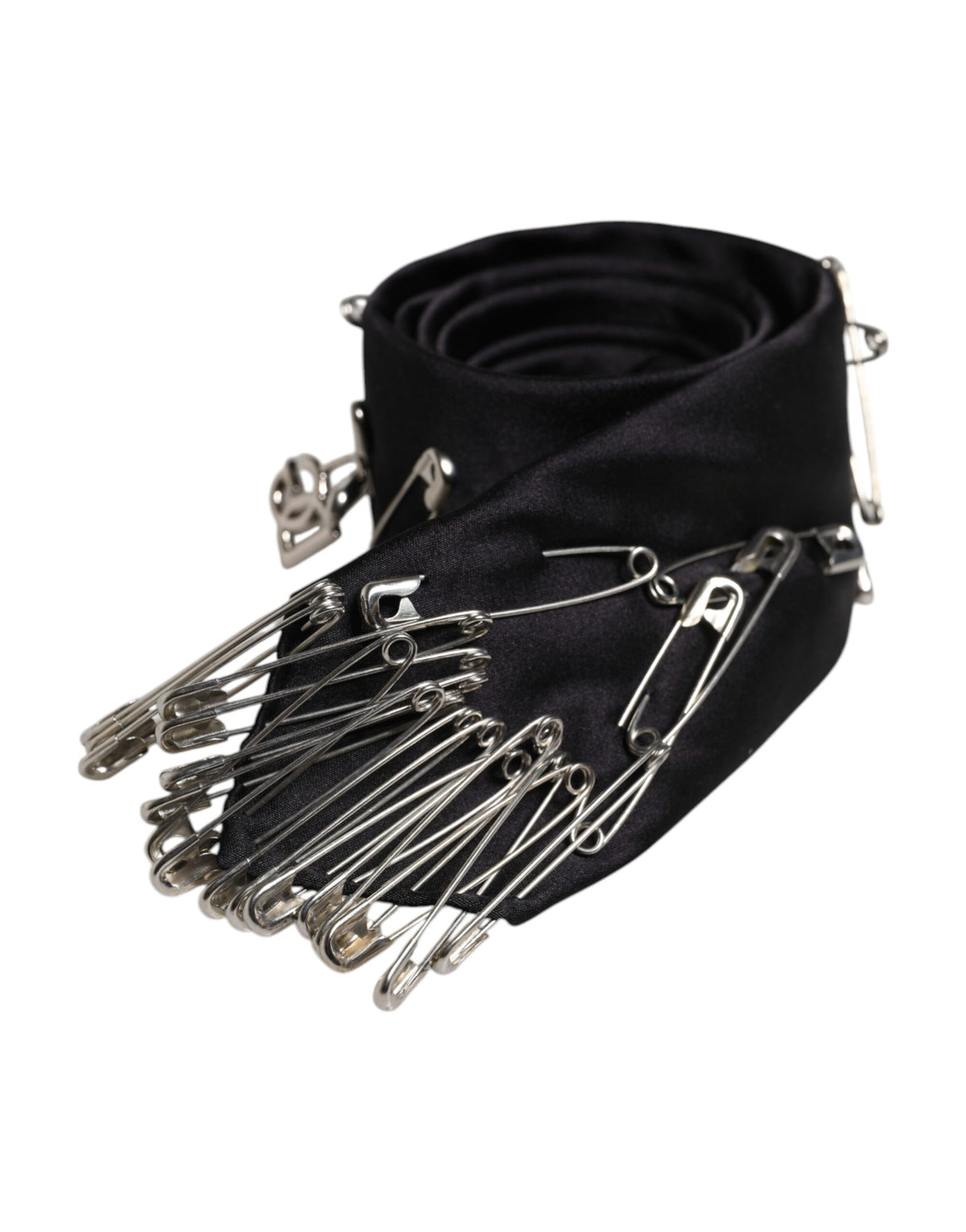 Black Safety Pins Silk Adjustable Necktie Accessory Tie