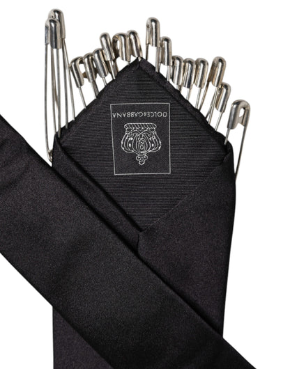 Black Safety Pins Silk Adjustable Necktie Accessory Tie