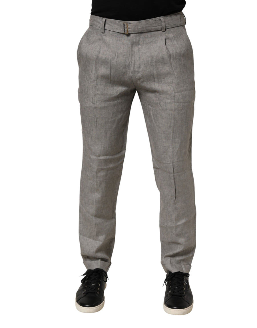 Gray Mid Waist Dress Formal Skinny Men Pants