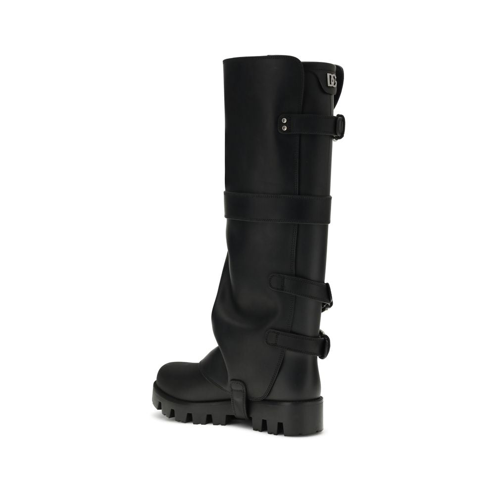 Black Calf Leather Bos Taurus Lace-Up Boots