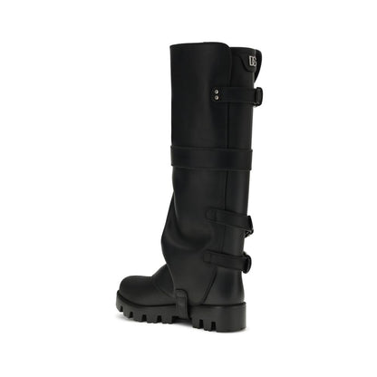 Black Calf Leather Bos Taurus Lace-Up Boots