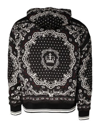 Black Bandana Print Crown Logo Cotton Hoodie Sweater