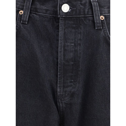 Black Cotton Straight-Leg Jeans