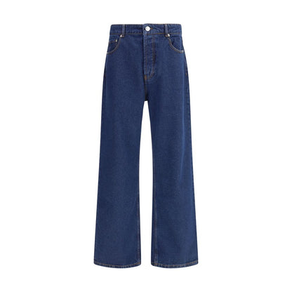 Blue Cotton Straight-Leg Jeans