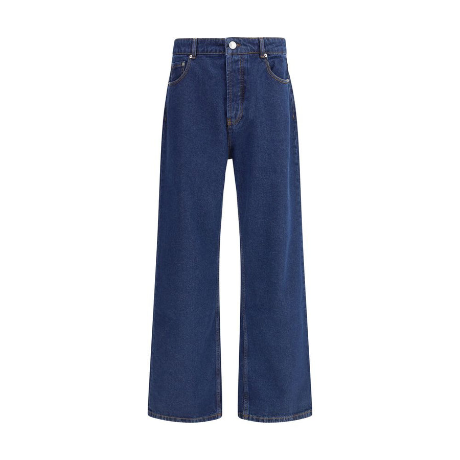 Blue Cotton Straight-Leg Jeans