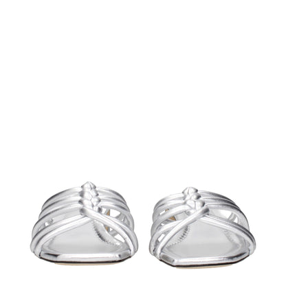 Gray Leather Flat Sandals