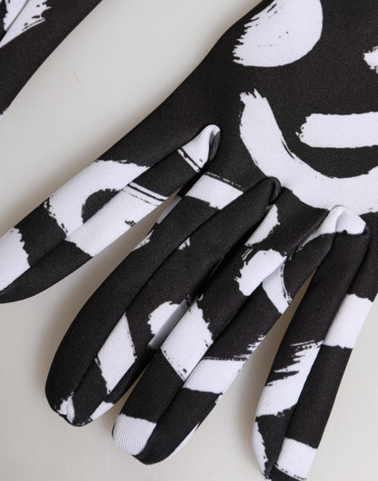 Black White DG Logo Elbow Length Mitten Gloves