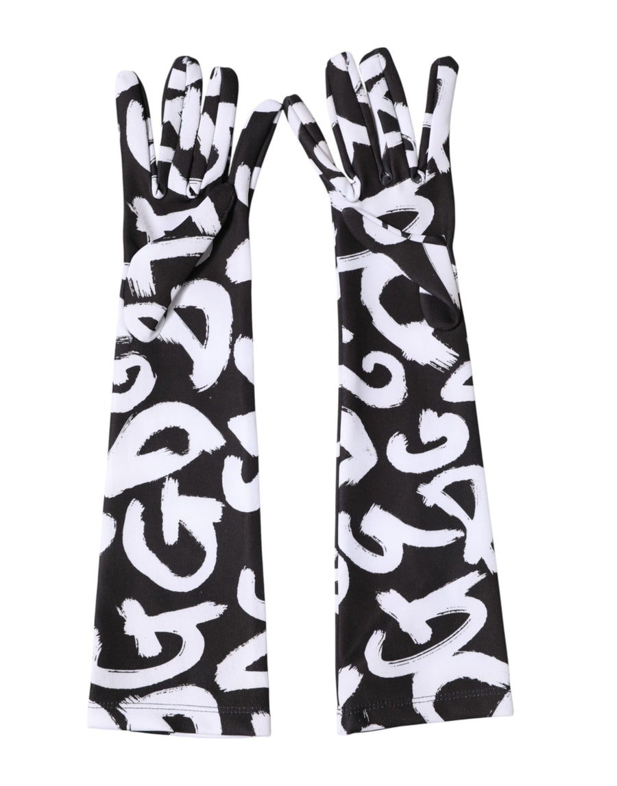 Black White DG Logo Elbow Length Mitten Gloves