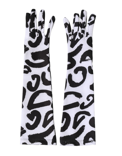 Black White DG Logo Elbow Length Mitten Gloves