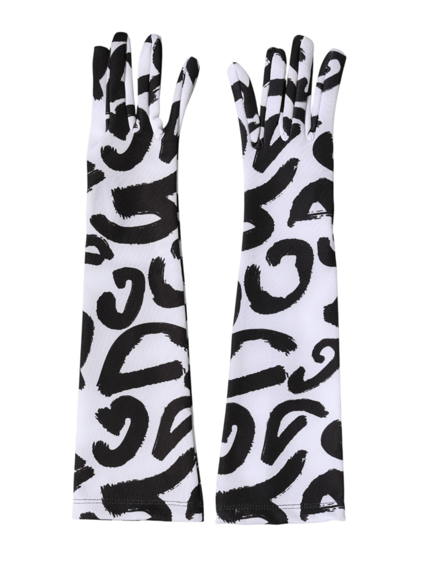 Black White DG Logo Elbow Length Mitten Gloves