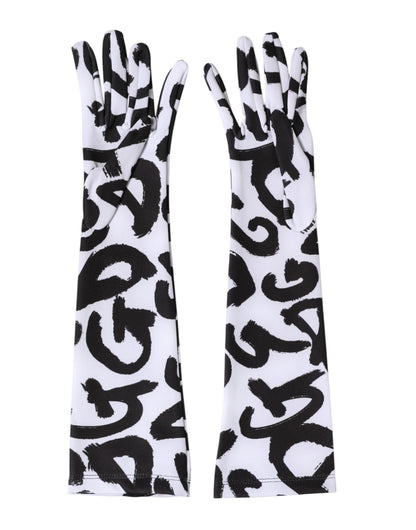 Black White DG Logo Elbow Length Mitten Gloves