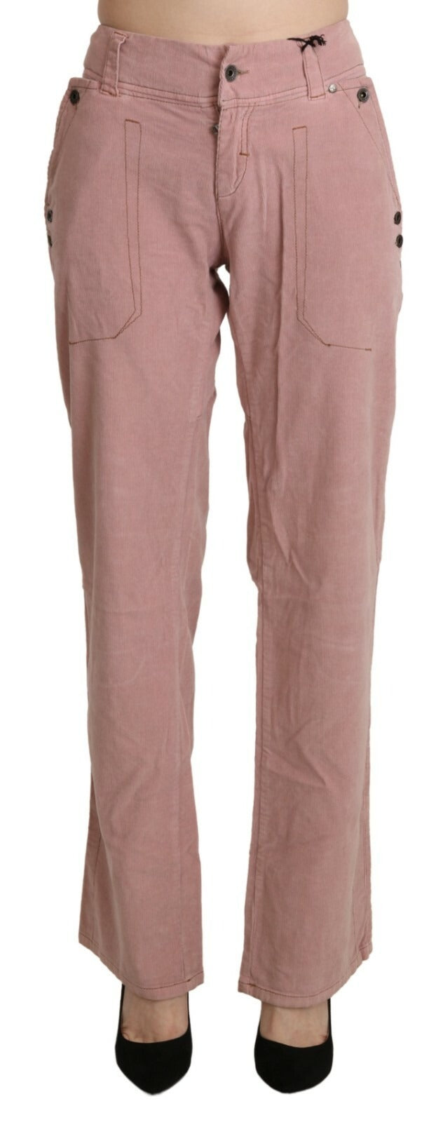 Cotton Pink High Waist Straight Trouser Pants