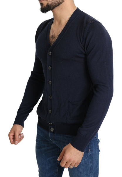 Wool Blue Full Button Cardigan Mens Top Sweater