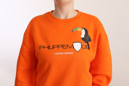 Orange Printed Long Sleeves Pullover Sweater