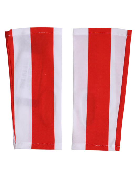 Red White Nylon Fingerless Wrist Length Gloves