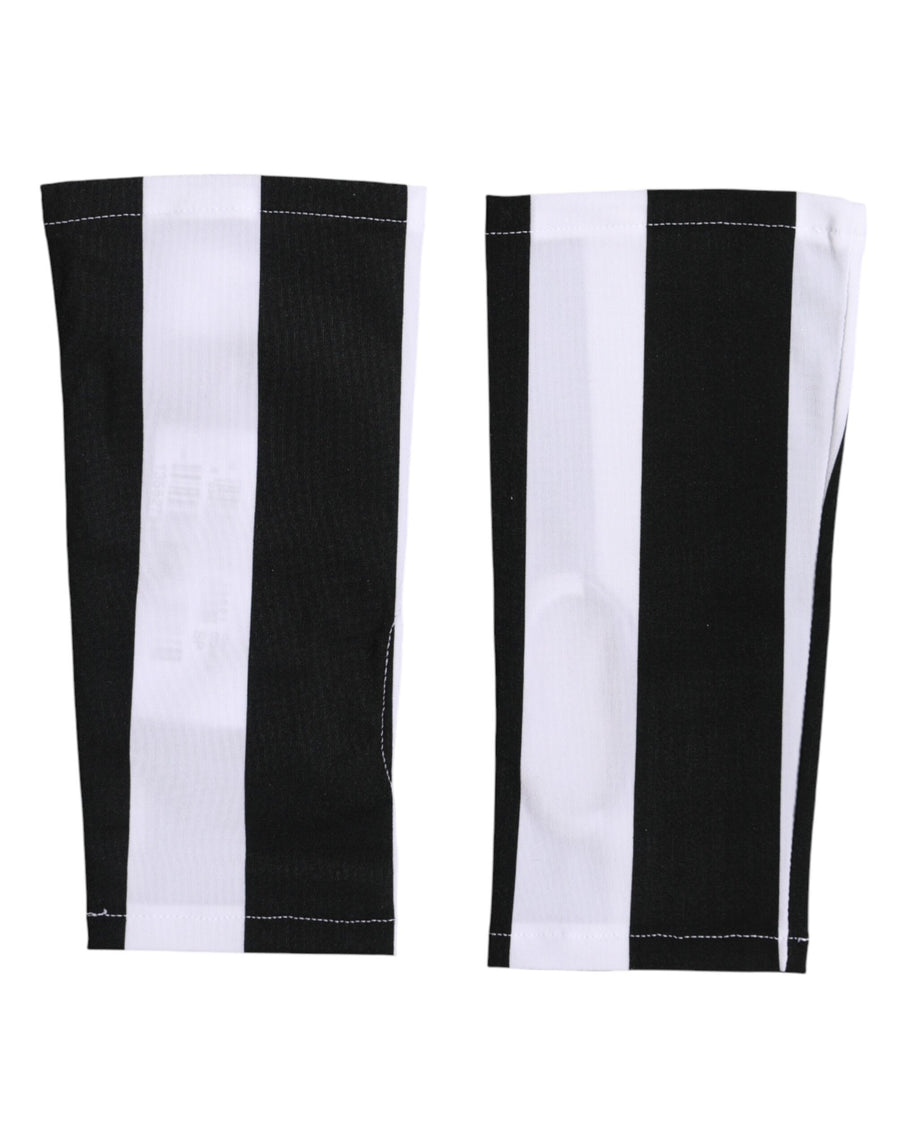 Black White Nylon Fingerless Wrist Length Gloves