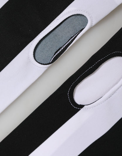 Black White Nylon Fingerless Wrist Length Gloves