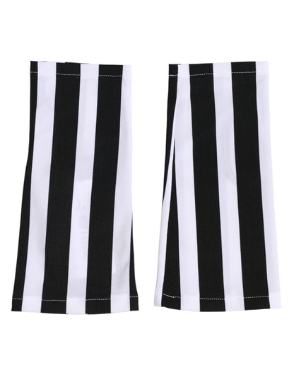 Black White Nylon Fingerless Wrist Length Gloves