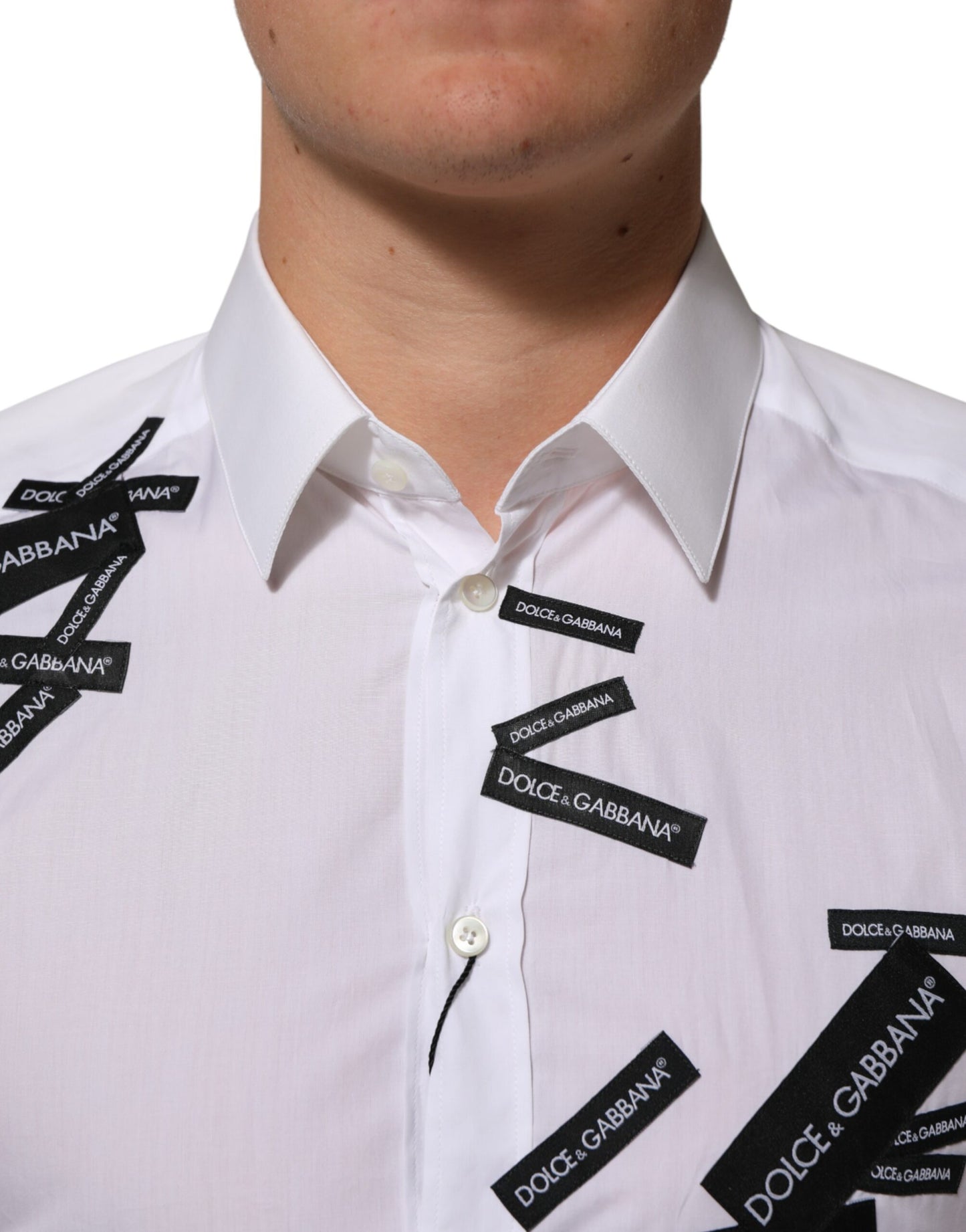 White Logo Cotton Collared GOLD Dress Shirt