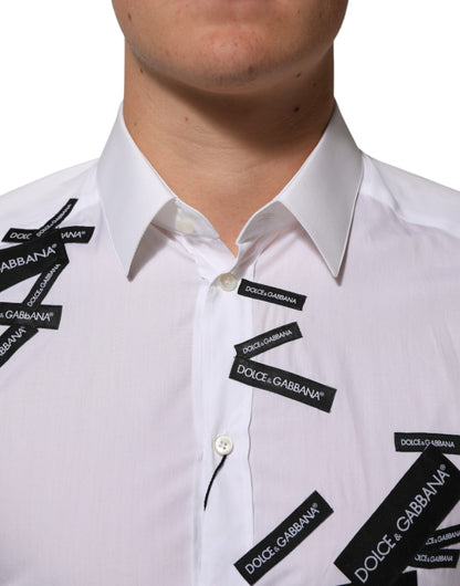 White Logo Cotton Collared GOLD Dress Shirt