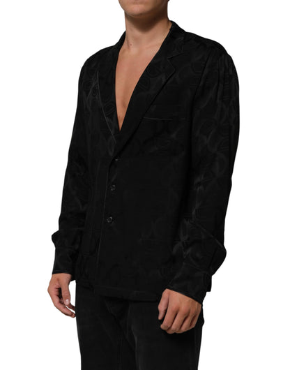 Black DG Logo Silk Men Long Sleeves Shirt