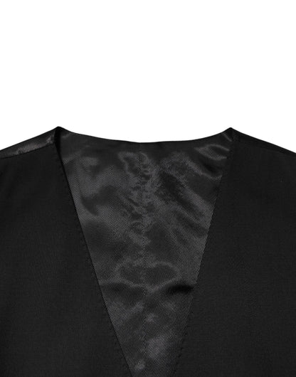 Black Polyester Dress Formal Waistcoat Vest