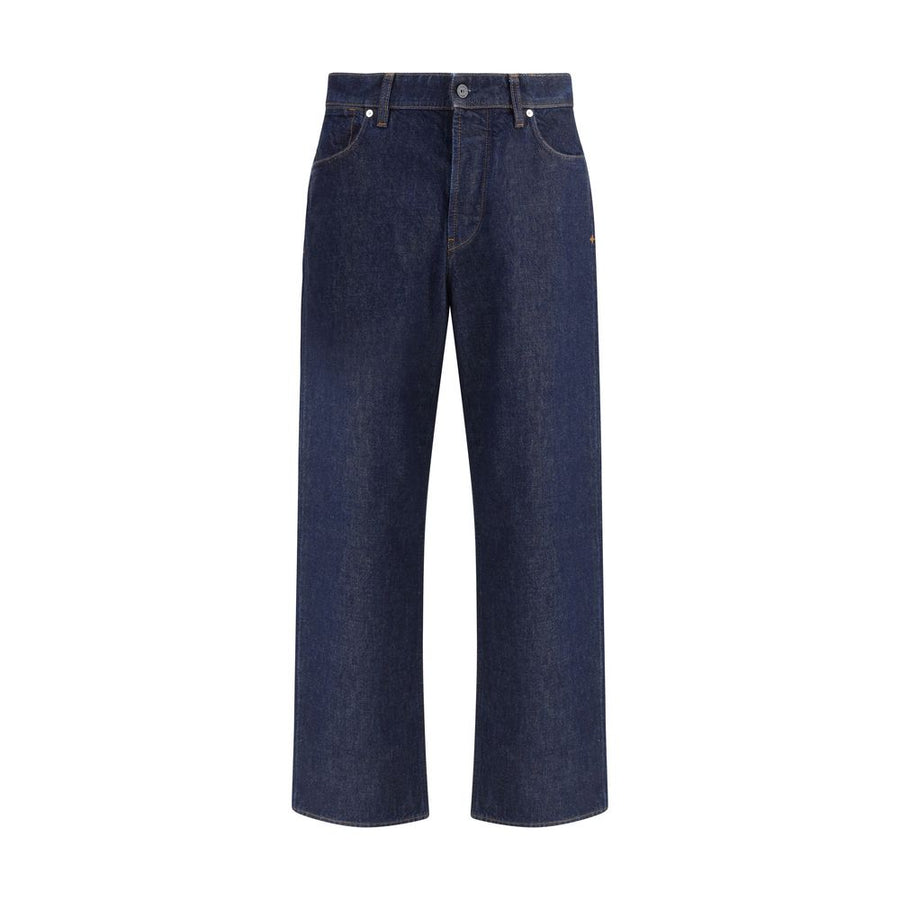 Blue Cotton Straight-Leg Jeans