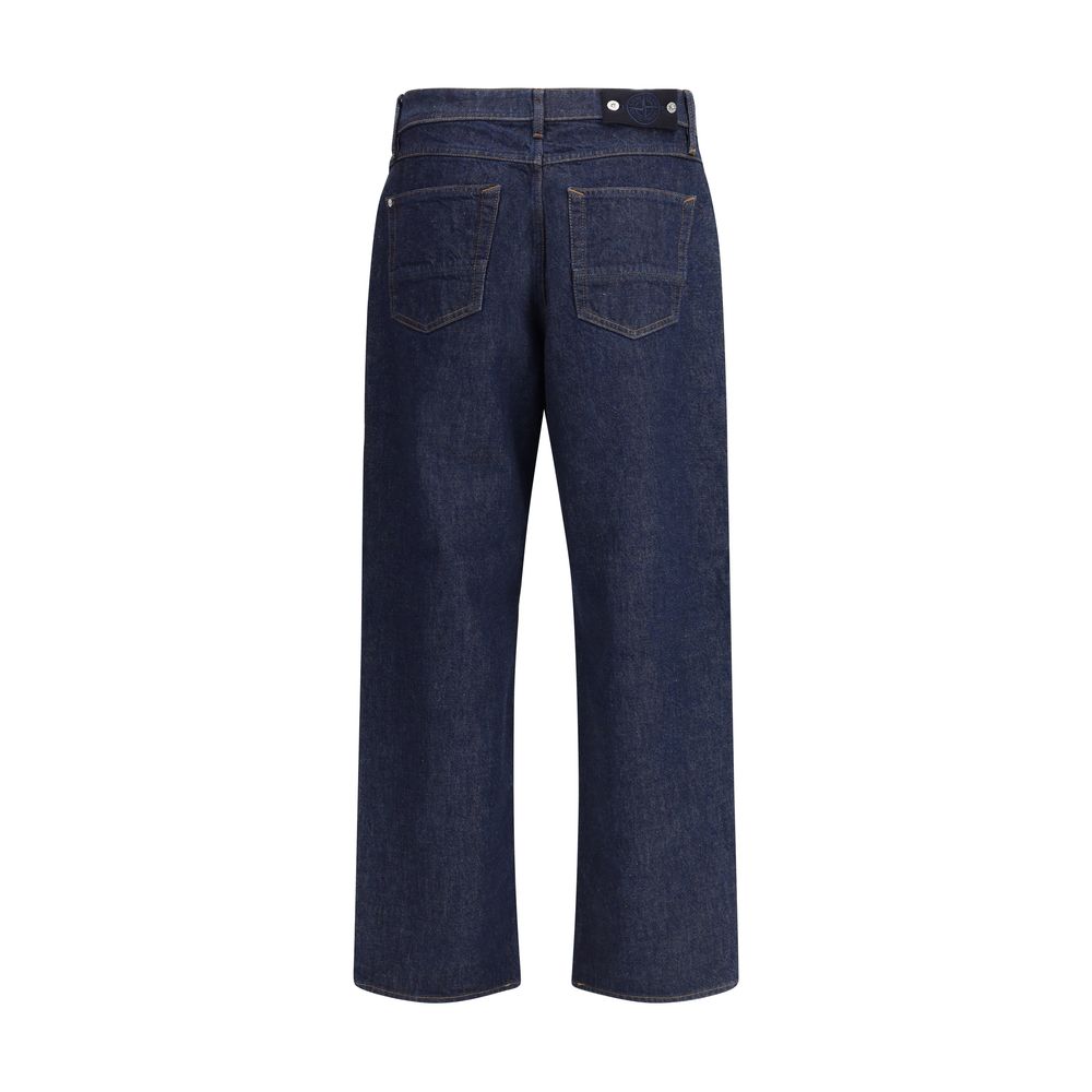 Blue Cotton Straight-Leg Jeans
