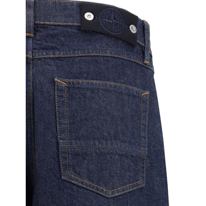 Blue Cotton Straight-Leg Jeans