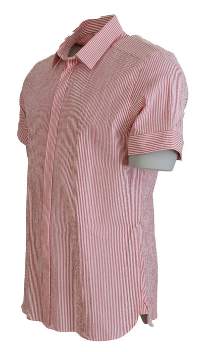 Red White Striped Cotton Short Sleeve Shirt