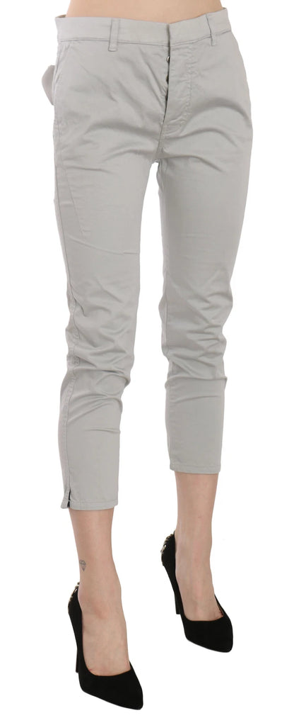 Cotton Gray High Waist Skinny Cropped Trousers Pants