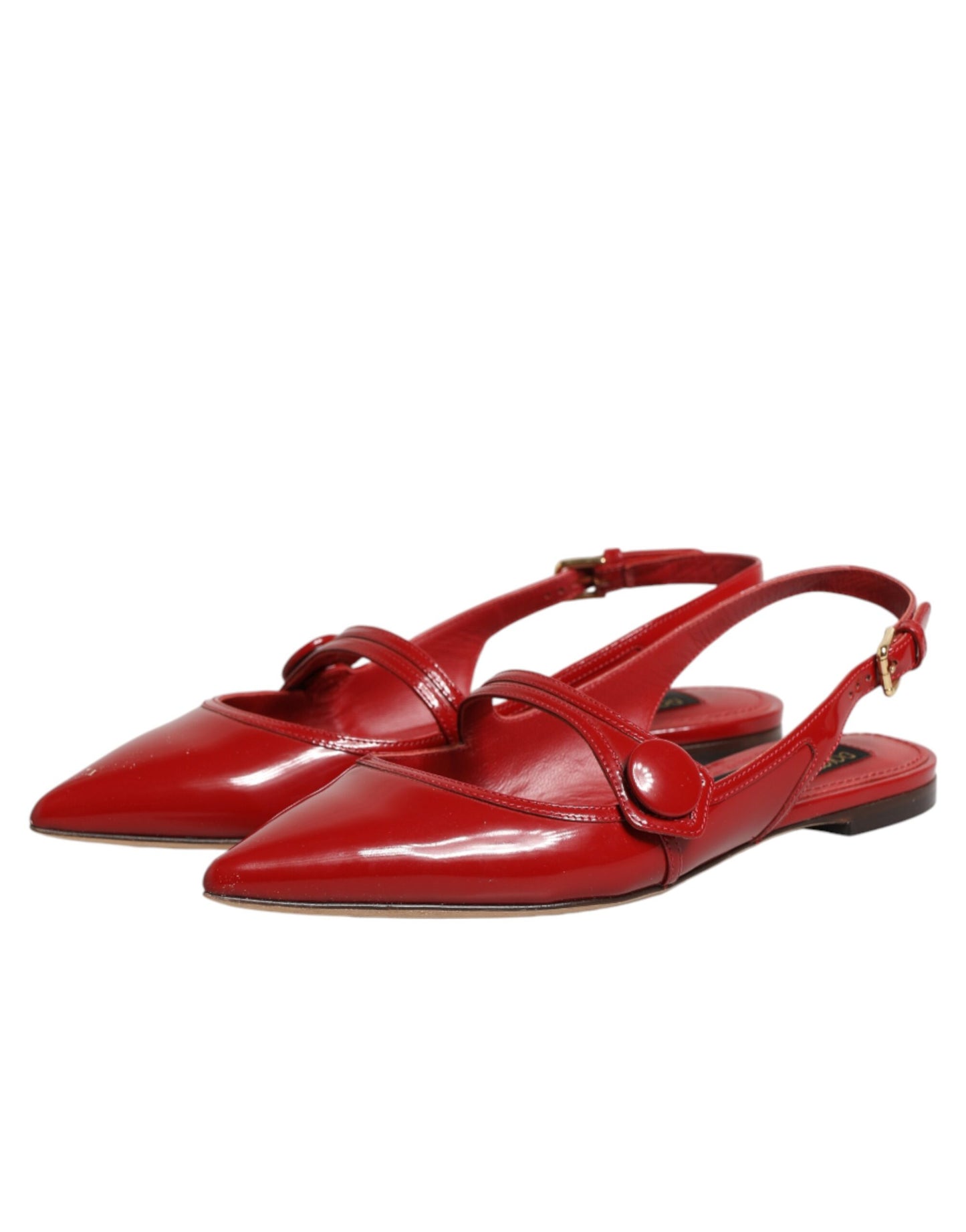Red Leather Slingback Flats Sandals Shoes