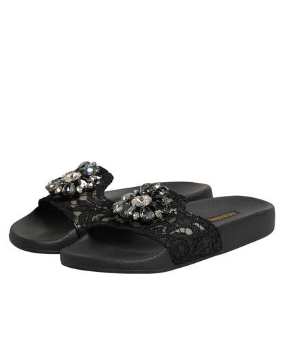 Black Devotion Matelassé Leather Slides Shoes