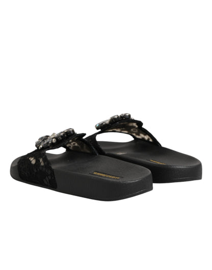 Black Devotion Matelassé Leather Slides Shoes
