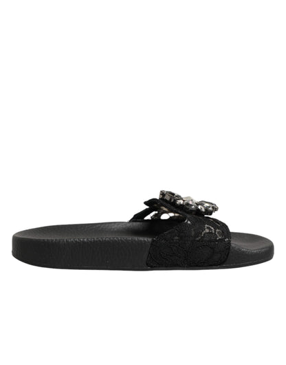 Black Devotion Matelassé Leather Slides Shoes