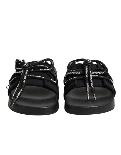 Black logo print Slides Beachwear Shoes
