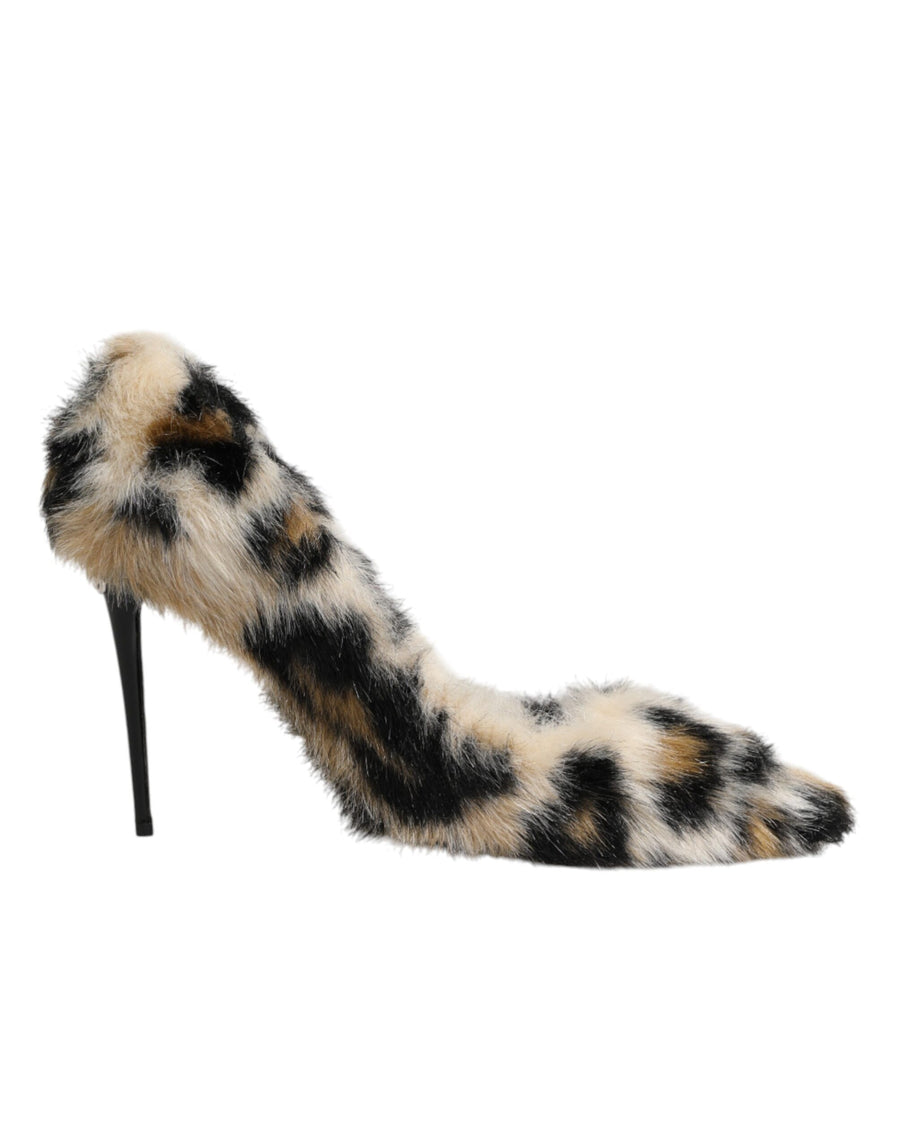 Brown Fur Leopard High Heels Pumps Shoes