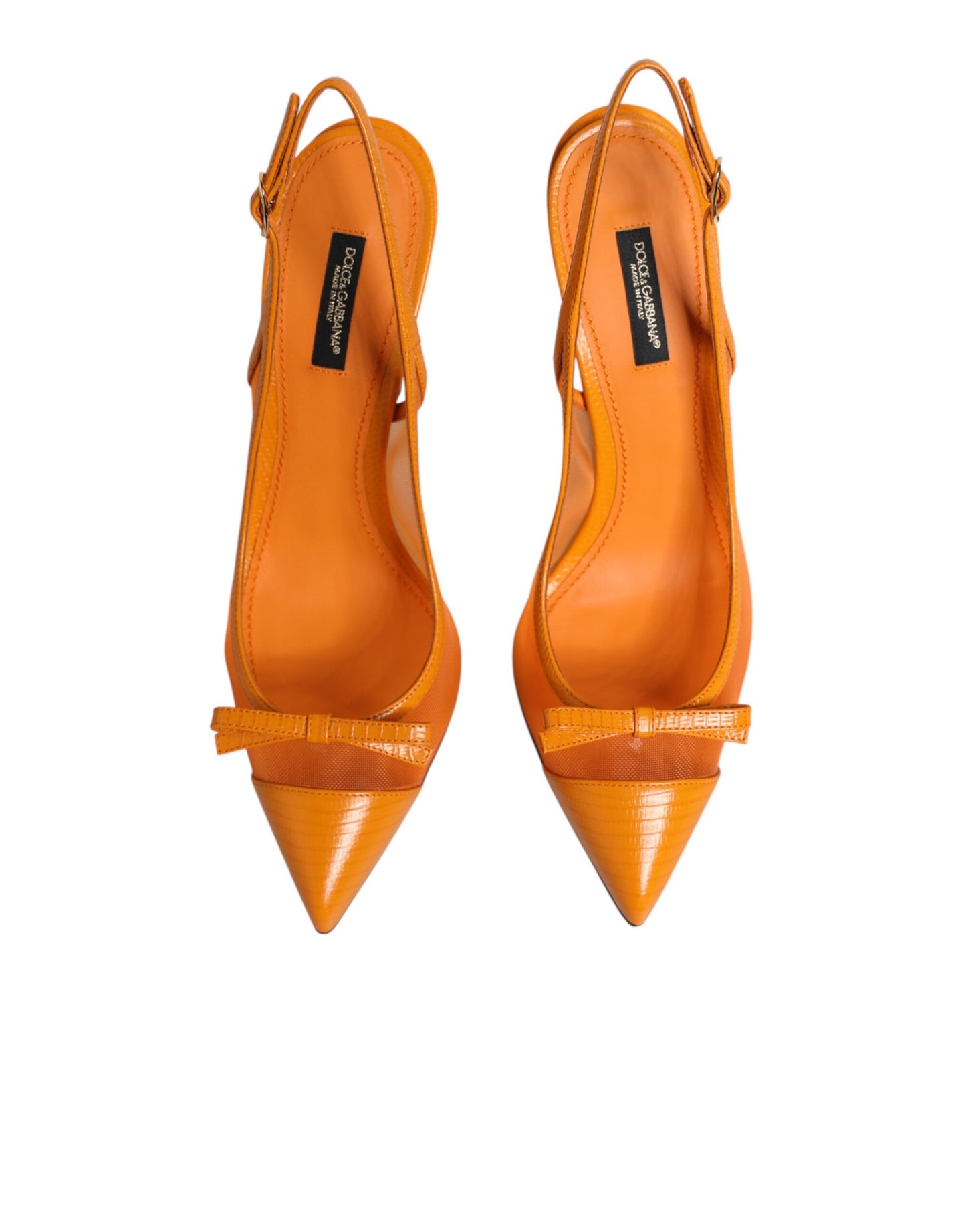 Orange Leather Mesh Heels Slingback  Shoes